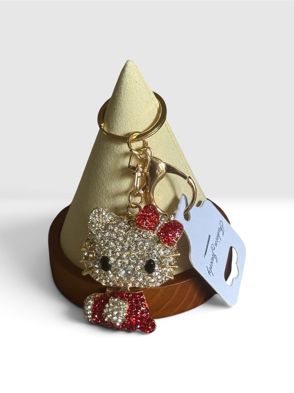 Gold and Red Cat Crystal Keychain - NWT